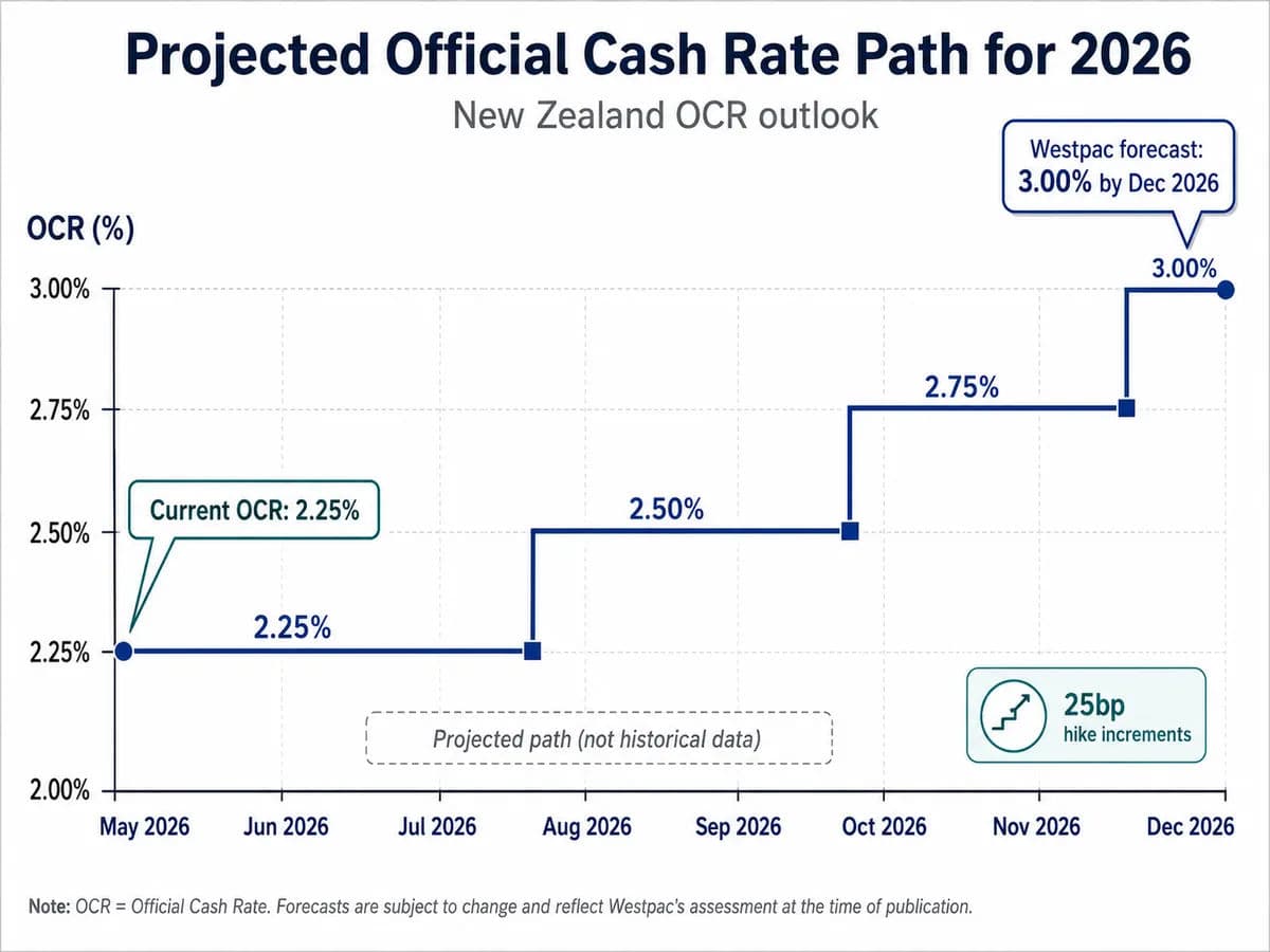 A diagram showing the projected path of the Official Cash Rate for 2026.