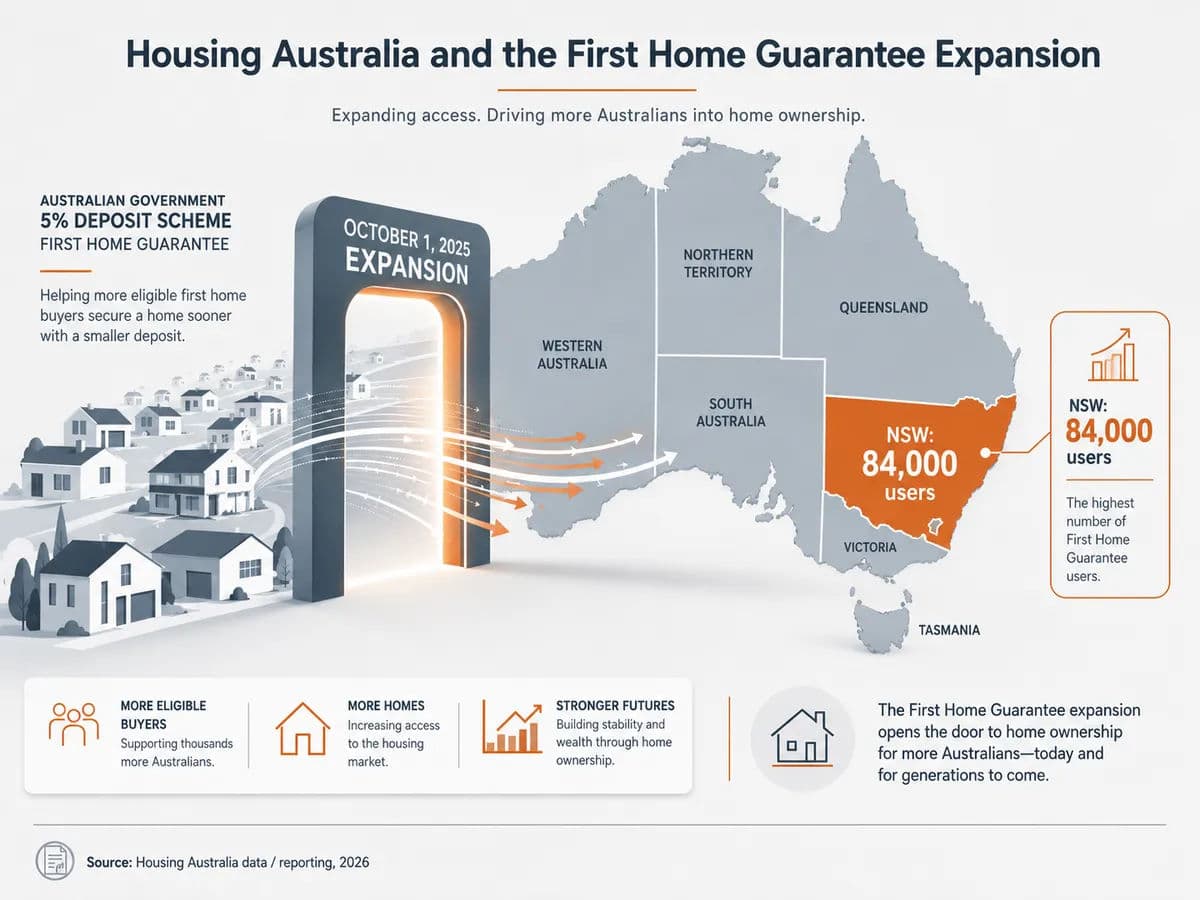 An illustration of Housing Australia and the First Home Guarantee expansion.