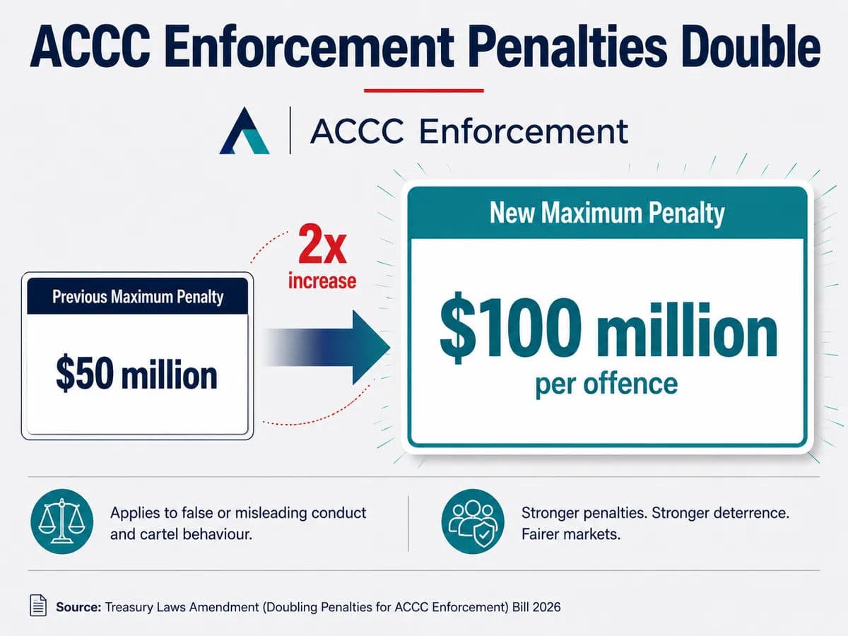 A diagram illustrating the change in ACCC enforcement penalties.