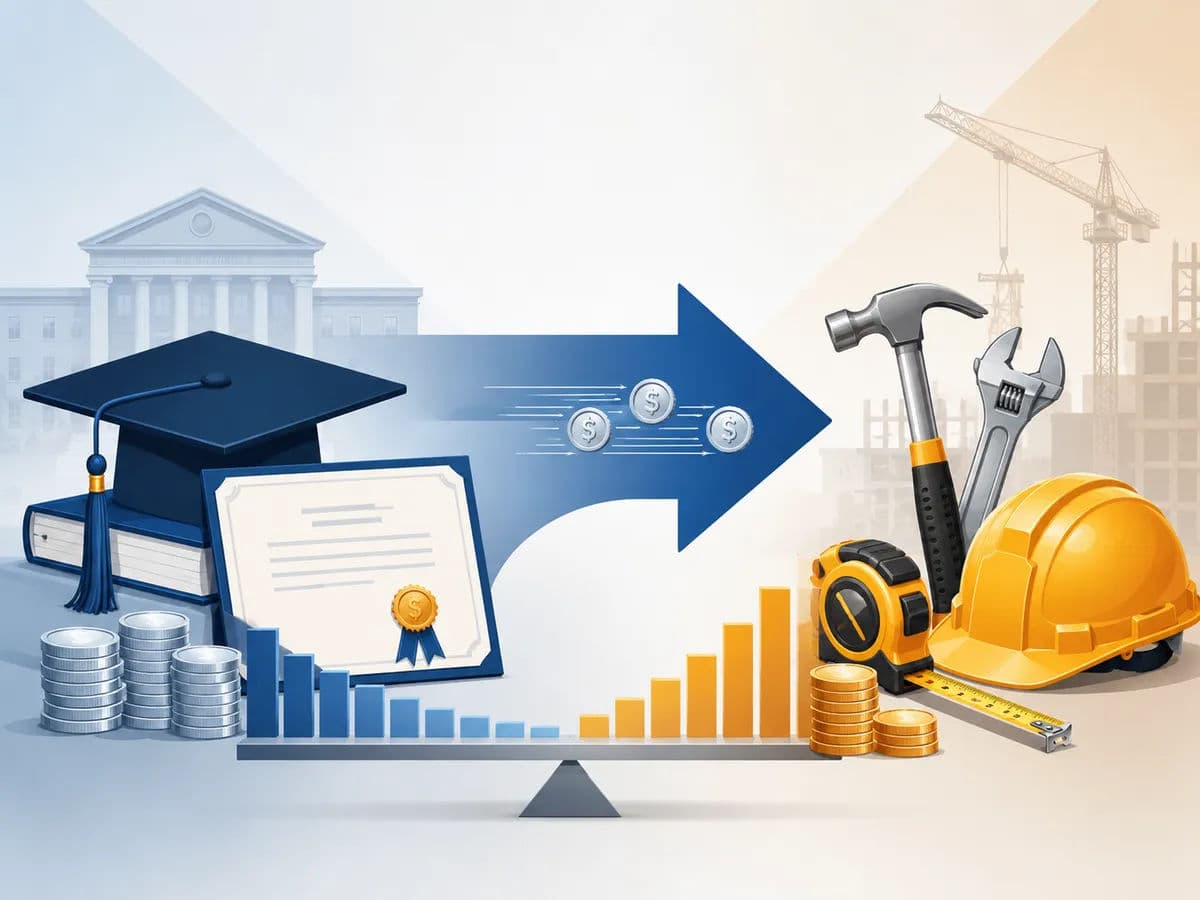 An image representing the shift from university education to vocational trades.